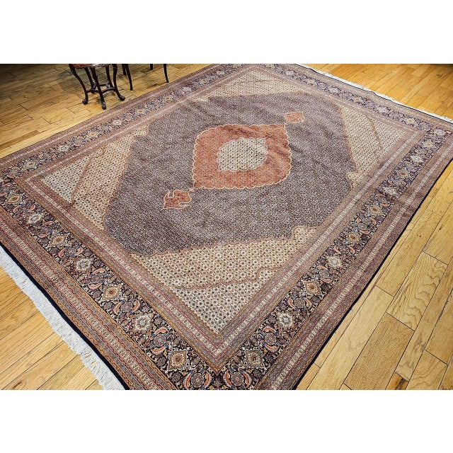 Antique Persian Tabriz Mahi Rug, Hand-Knotted Wool & Silk, Herati Geometric Pattern, 10x13 For Sale - Image 4 of 16