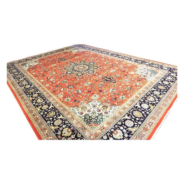 1930s Antique Persian Tabriz Wool 10x13 Rust, Navy & Ivory Handmade Area Rug #1143224 For Sale - Image 5 of 9
