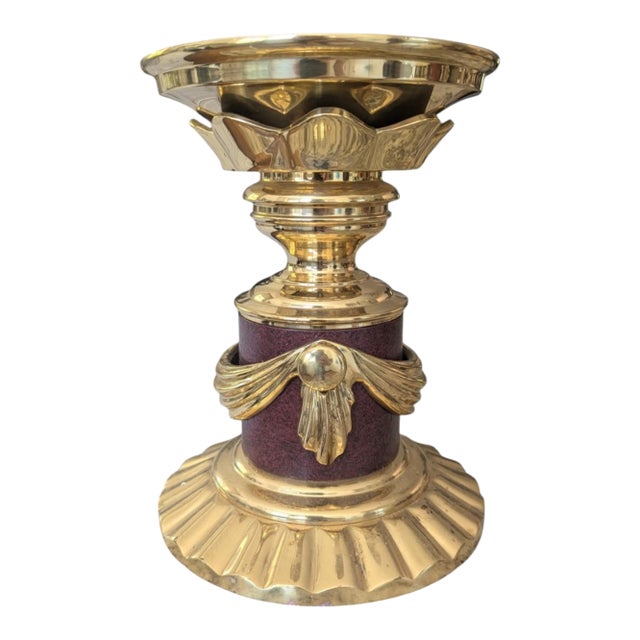 Vintage Solid Brass Swag Tassel Altar Pillar Candle Holder For Sale