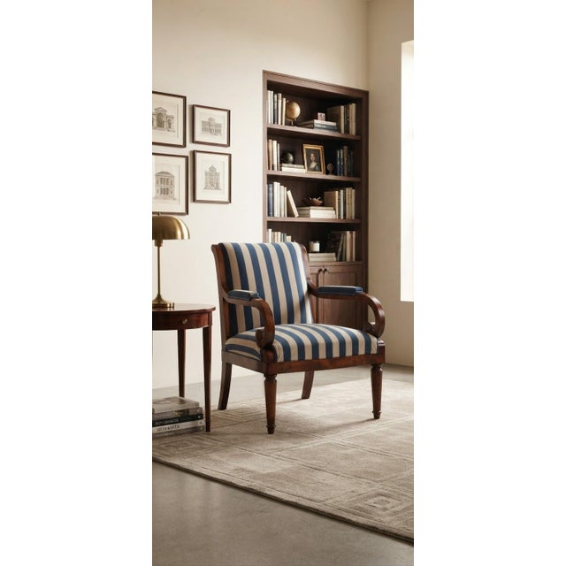 Early 20th Century Antique Hungarian Lounge Chair in Blue and Cream Striped Fabric with Turned Wooden Legs, 1900s For Sale - Image 5 of 7