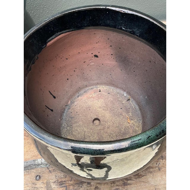 Vintage Ceramic Planters in Black Over Green Glaze - Set of 2 For Sale - Image 12 of 17