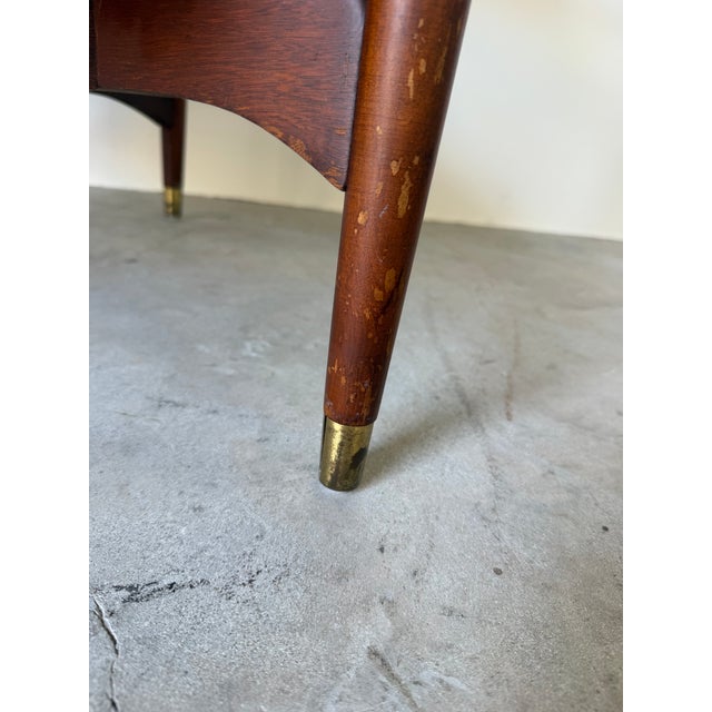 1960s Mid-Century Modern Floating Barrel Lounge Chair in Teal Upholstery With Walnut Frame & Brass Sabots For Sale - Image 12 of 12