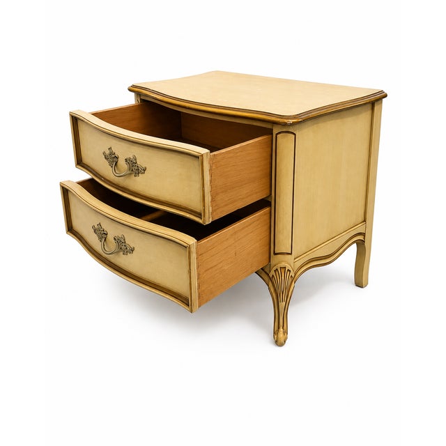 French Provincial 1960s Vintage French Provincial Two Drawer Night Stand From the Bonnet Series Manufactured by Sears For Sale - Image 3 of 8