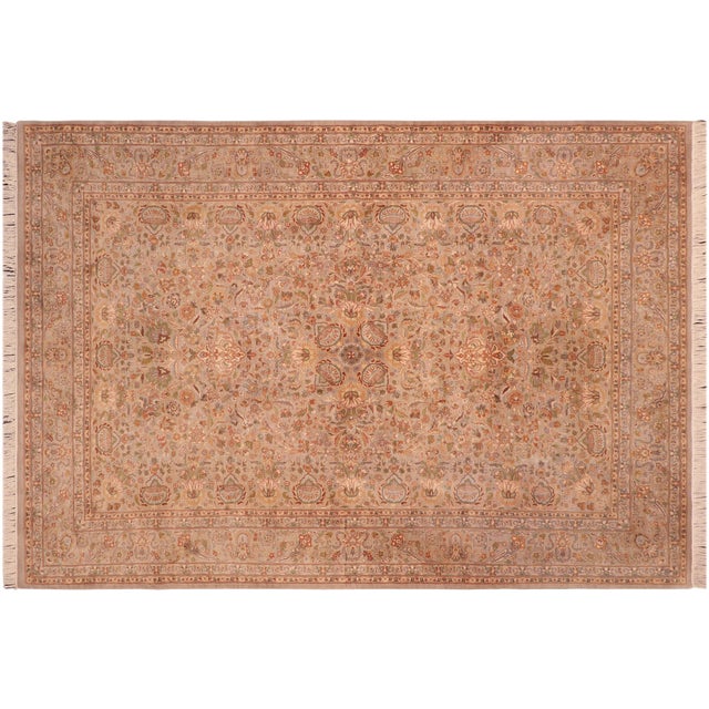 Shabby Chic 1990's Floral Pak-Persian Taupe/Gold Wool Rug - 6'1'' X 9'0'' For Sale - Image 9 of 9