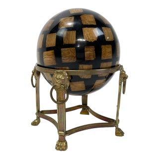 Vintage Brass Lion Head Handle Stand and Orb For Sale