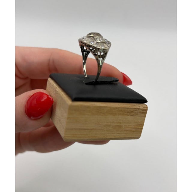 Antique Art Deco 14k White Gold Old European Halo Diamond Ring, Size 6.5 For Sale - Image 10 of 12