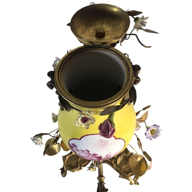 Meissen Porcelain Antique Meissen Tea Pot & Stand With Bronze Doré & Flowers- 2 Pieces For Sale - Image 4 of 12