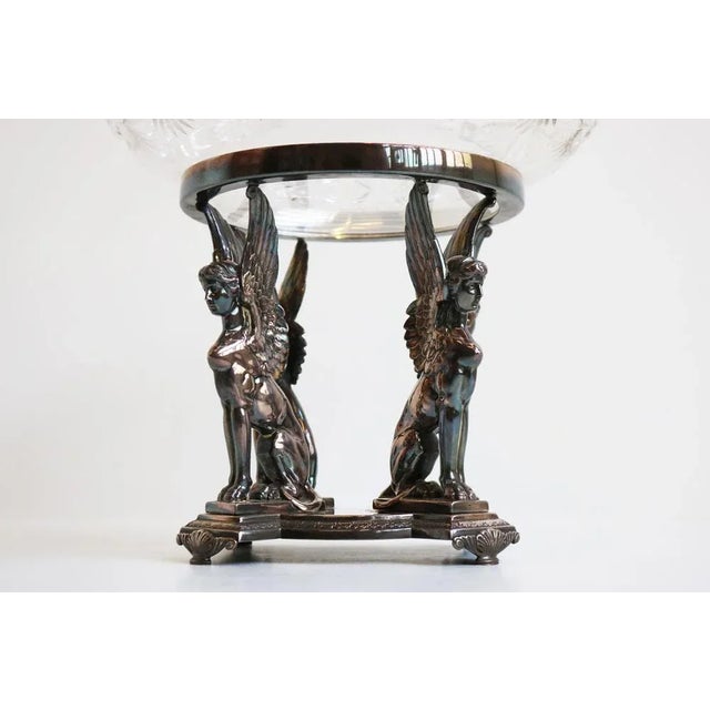 Antique Art Nouveau Egyptian Revival Centerpiece in Silver-Plated Crystal Glass from WMF, 1890s For Sale - Image 5 of 12