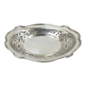 Antique Victorian Silver Plated Oval Reticulated Trinket Dish Tray by l.b.s. Co