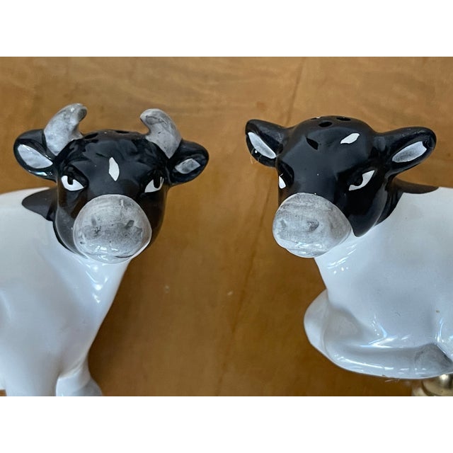 French Country Vintage Ceramic Country Cows Lamp Finials - a Pair For Sale - Image 3 of 3