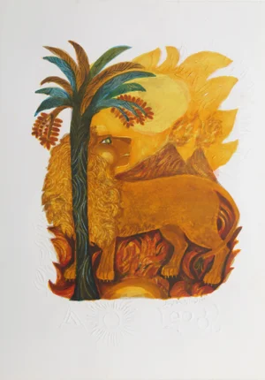 Leo from the Zodiac of Dreams Series, Judith Bledsoe Lithograph With Embossing, Signed in Pencil