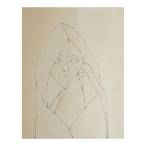Mid 20th Century Modernist Mother and Child Ink Drawing