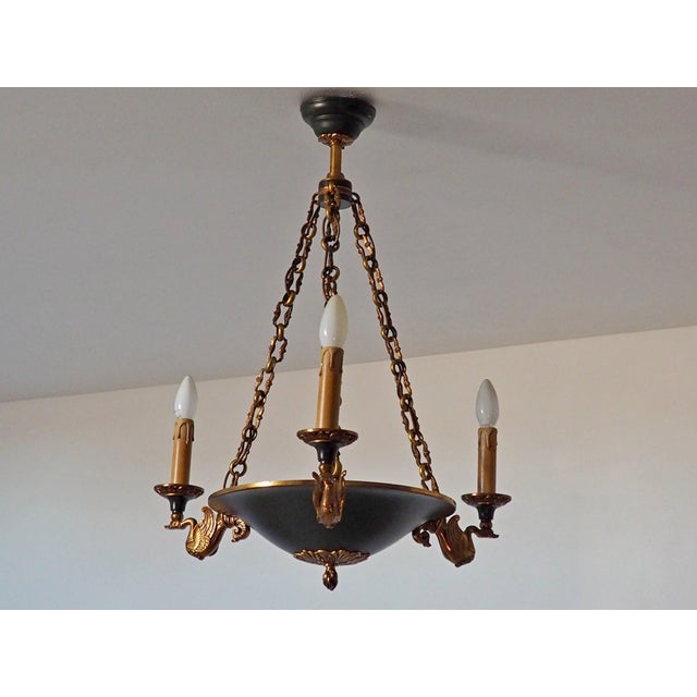 Vintage French Empire Bronze Chandelier, 1980s For Sale - Image 9 of 11