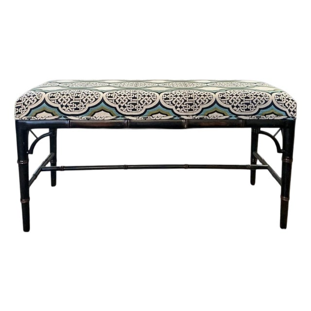 Mid-Century Chinese Chippendale Style Carved Faux Bamboo Bench Ottoman For Sale