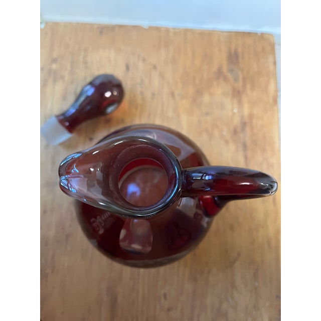 Glass AntiquevEtched Red Cranberry Decanter Set With 2 Glasses For Sale - Image 7 of 10