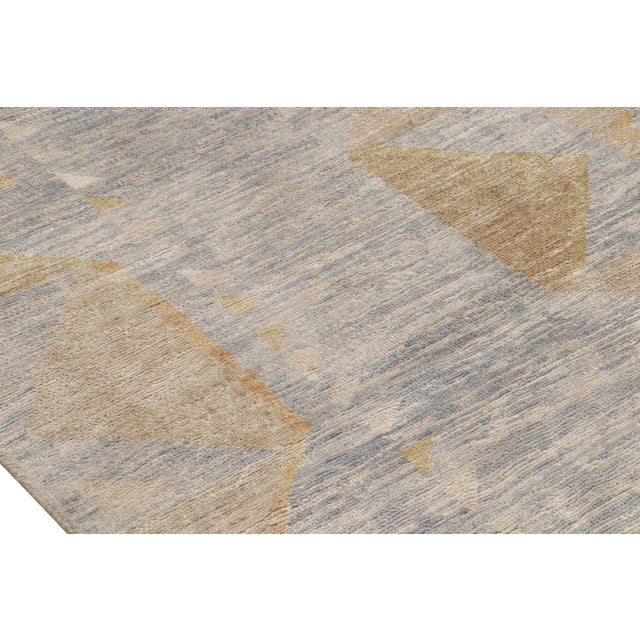 2010s Rug & Kilim’s Scandinavian Style Rug in Blue and Beige-Brown Geometric Patterns For Sale - Image 5 of 7