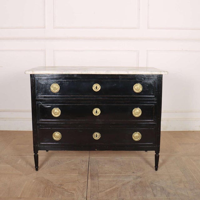 French Ebonized Commode with Marble For Sale - Image 9 of 10