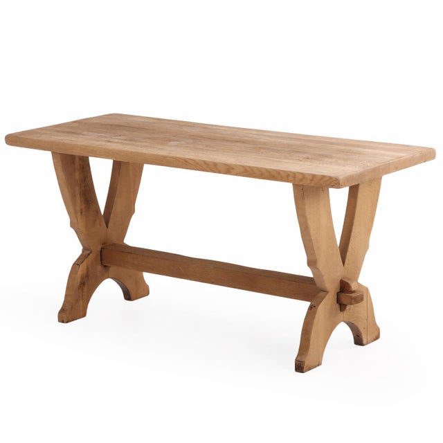 A Small French Solid Oak Trestle Table, C. 1950. For Sale In Philadelphia - Image 6 of 7