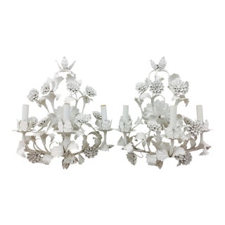 Vintage White Tole Sconces - a Pair For Sale