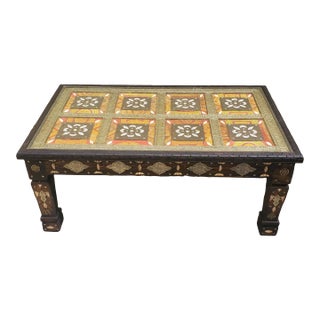 Moroccan Cedar Wood and Metal Inlaid Coffee Table For Sale