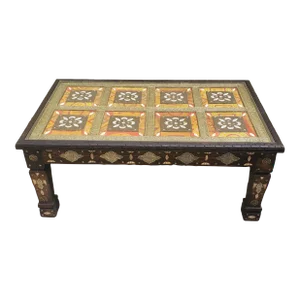 Moroccan Cedar Wood and Metal Inlaid Coffee Table