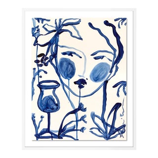 Flowers & Winde Indigo by Leslie Weaver in White Framed Paper, Small Art Print For Sale