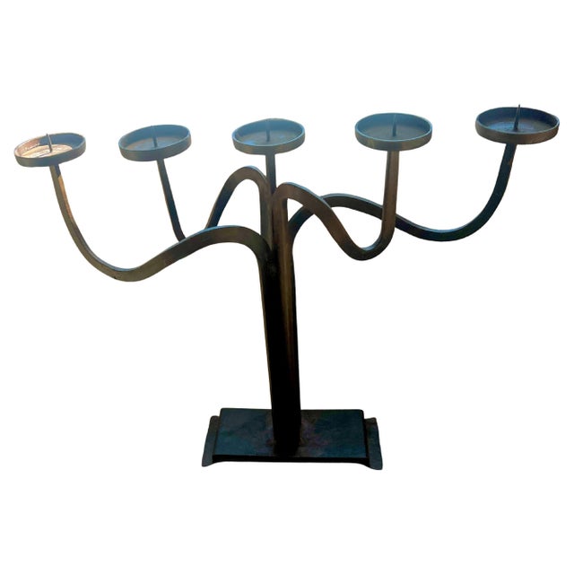 Pair Hand Crafted Brutalist Iron Candelabra With 5 Candle Holders For Sale In Los Angeles - Image 6 of 12
