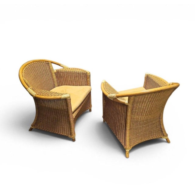 Wicker and Bamboo Patio Chairs in Alcantara, 1980s, Set of 2 For Sale - Image 9 of 16