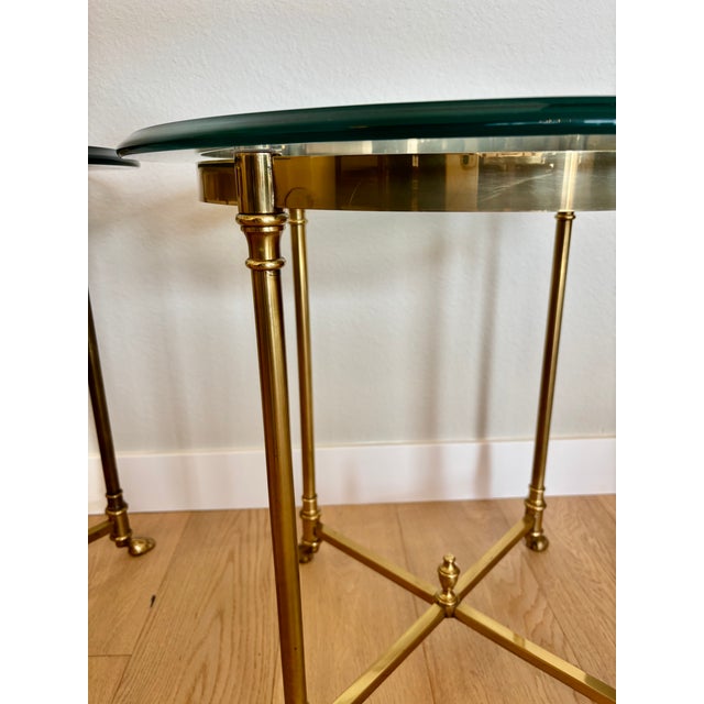 Vintage Italian Brass and Glass Round Side Tables - A Pair For Sale - Image 16 of 18