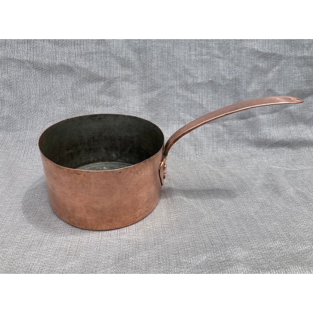 Copper Antique Polished Hand Wrought Copper and Iron Saucepan For Sale - Image 8 of 14