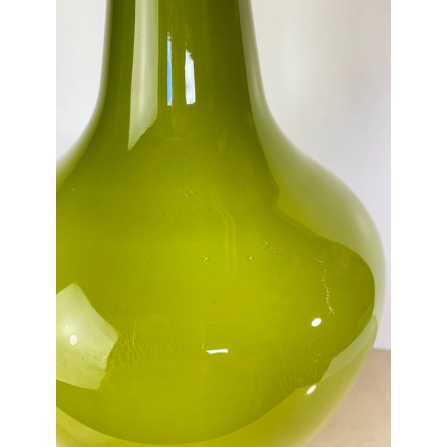 Glass Vintage Mid-Century Italian Empoli-Style Cased Glass Bottle Vase in Olive Green For Sale - Image 7 of 9