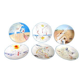 Salvador Dalí Limoges Porcelain Plates, La Conquête Du Cosmos, Set of 6, 1970s For Sale