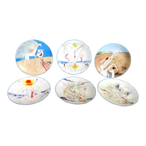 Six Limoges Transfer-Printed Porcelain Cabinet Plates Designed by Salvador Dali- ''Le Conquete Du Cosmos ''