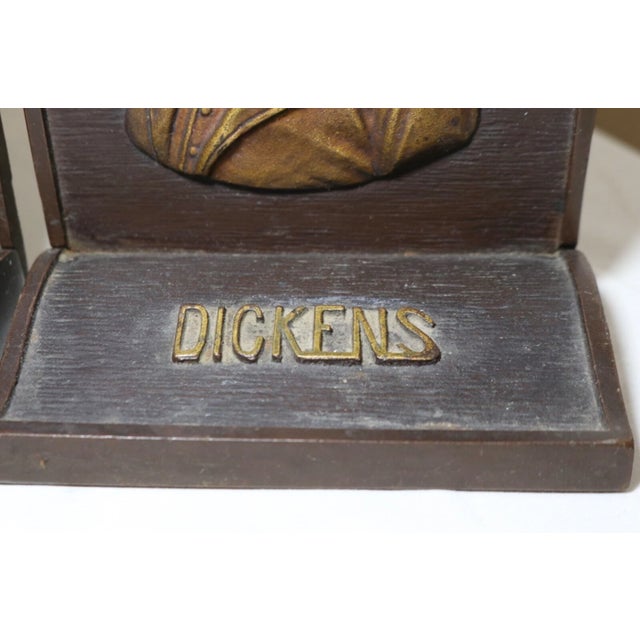 Pair of Antique Solid Heavy Figural Bronzed Cast Iron Dickens Emerson Bookends For Sale In New York - Image 6 of 11