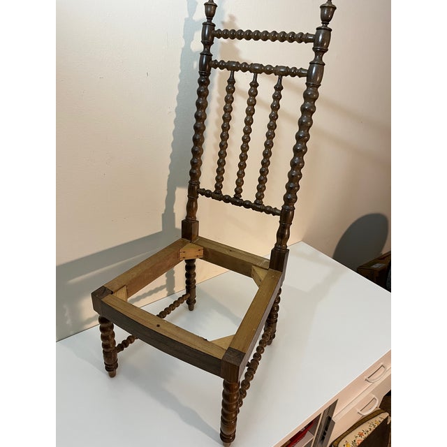 Antique French Bobbin Chair, Ebonized Wood, c.1800's With Upholstered Seat For Sale In Detroit - Image 6 of 7