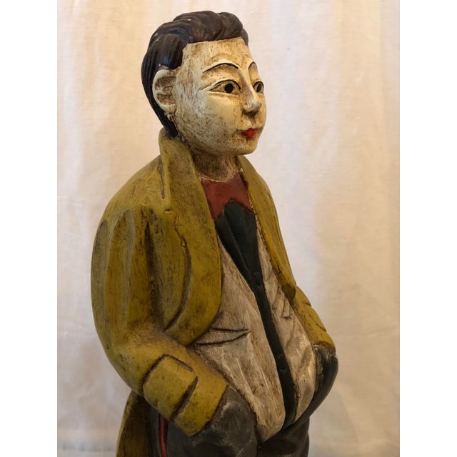 Wood Vintage Carved Wooden Figure of a Calm Man, 20th Century For Sale - Image 7 of 11