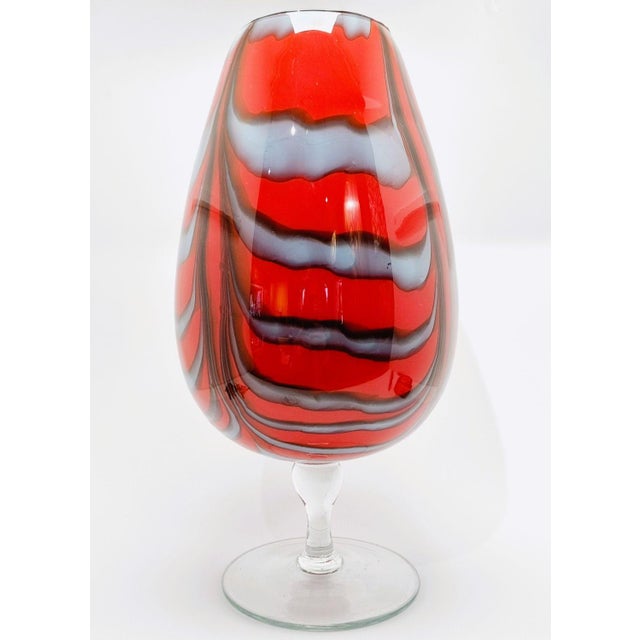 A striking vintage mid-century modern pedestal vase, handcrafted in the distinct style of Murano glassmakers (reminiscent...