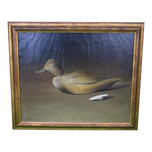 Late 20th Century "Golden Eye Decoy" Oil Painting on Linen by Albert Edward Sandecki, Framed