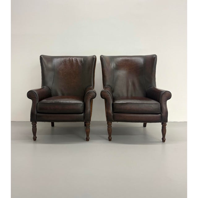 Vintage Bernhardt Leather and Cowhide Wingback Chairs - Pair For Sale In West Palm - Image 6 of 8