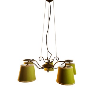 5-Light Chandelier with Fabric Lampshades For Sale