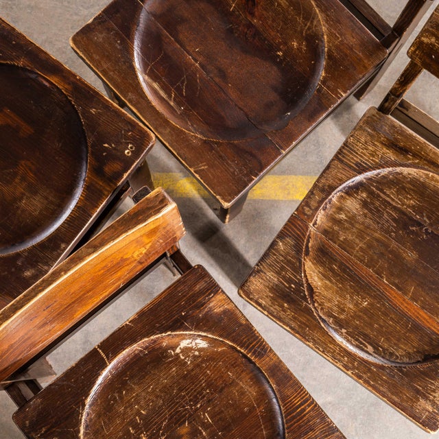 Mid-Century Pitch Pine Cube Dining Chairs, 1950s, Set of 4 For Sale - Image 6 of 9