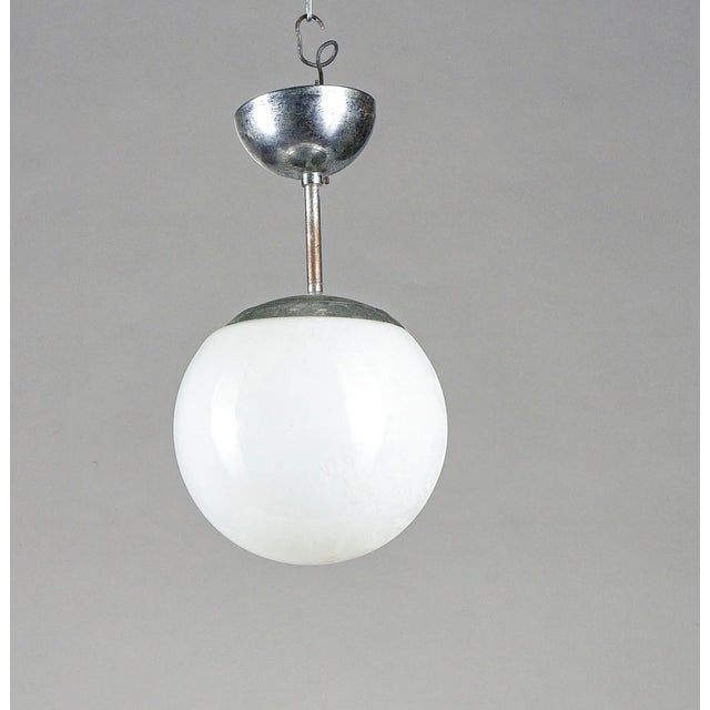 Chromed iron chandelier to polish opaque white ball glass with plant to review italy 1960 measures cm18 x 18 x h 29...