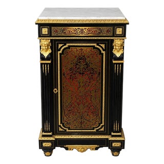 19th Century French Boulle Cabinet With Dore Bronze and White Marble Top For Sale