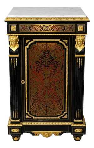 19th Century French Boulle Cabinet With Dore Bronze and White Marble Top