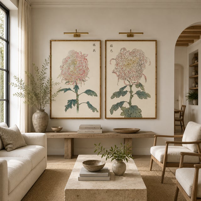 Whispering Petals Diptych – Vintage Japanese Botanical Prints (Set of 2), 40" X 60" For Sale - Image 9 of 10