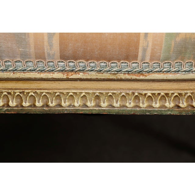Superb Carved French Louis XVI Style Paint Decorated Window Bench For Sale - Image 4 of 8