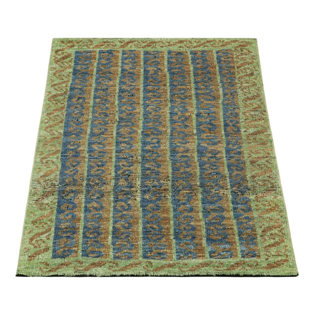 2010s Rug & Kilim’s Tribal Style Rug in Blue, Green, and Beige-Brown Geometric Stripes For Sale - Image 5 of 8