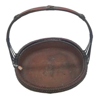 Japanese Antique Bamboo Handled Basket With Copper Insert for Ikebana For Sale
