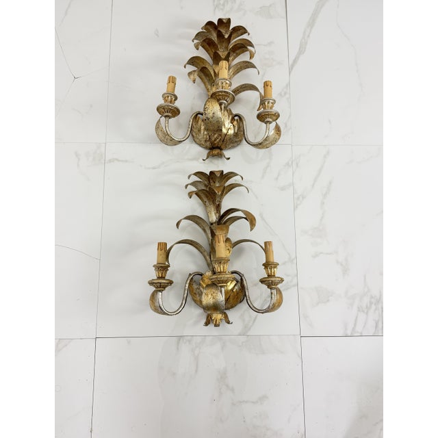 Large Hollywood Regency Style Wrought Iron Wall Lamps, 1980s, Set of 2 For Sale - Image 4 of 14
