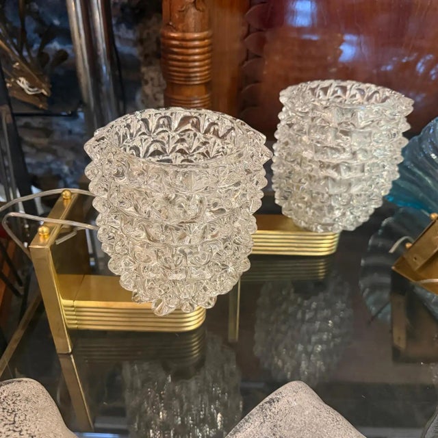 Two 1990 Barovier Style Mid-Century Modern Brass and Rostrato Glass Wall Sconces 8 For Sale - Image 9 of 11